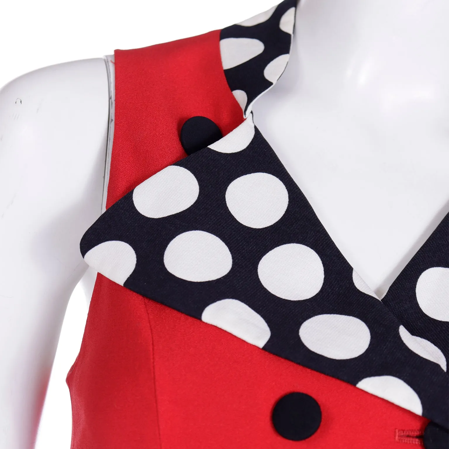 1990s Franco Moschino Red Vest w Black & White Polka Dots