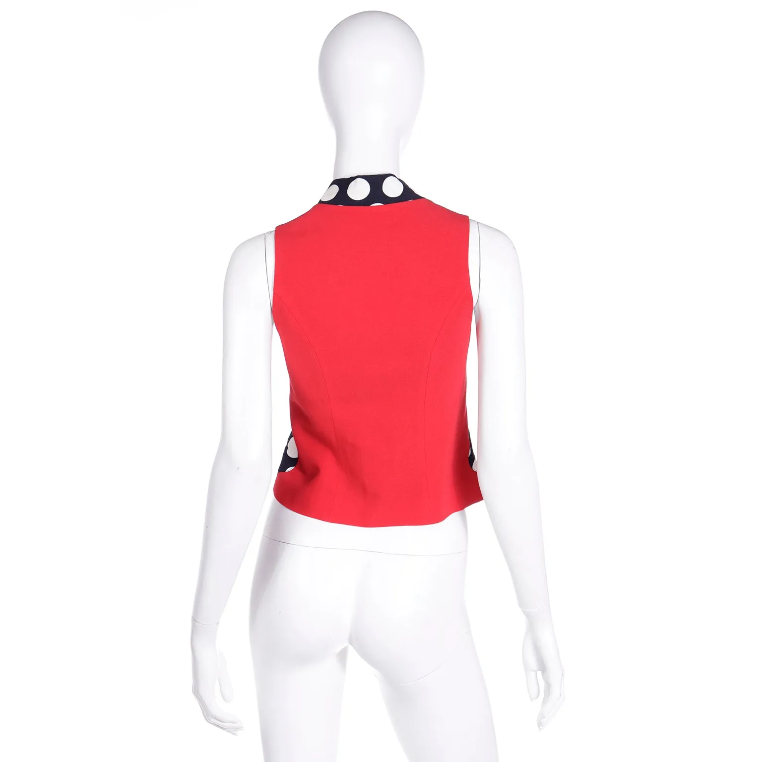 1990s Franco Moschino Red Vest w Black & White Polka Dots