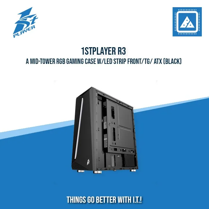 1STPLAYER R3-A MID-TOWER RGB GAMING CASE W/LED STRIP FRONT/TG/ ATX (BLACK)