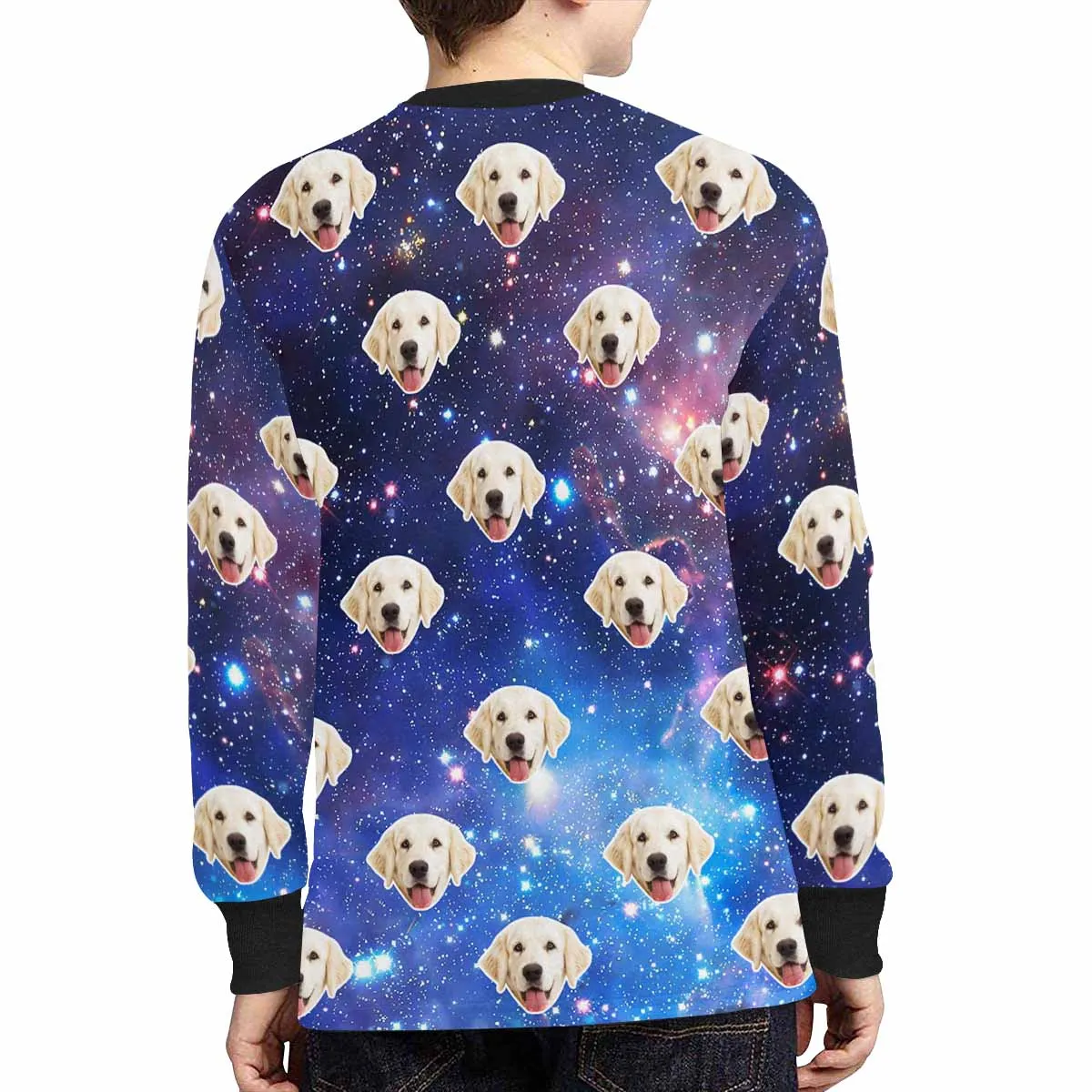 #7-16Y Custom Face Galaxy Kids' Rib Cuff Long Sleeve T-shirt