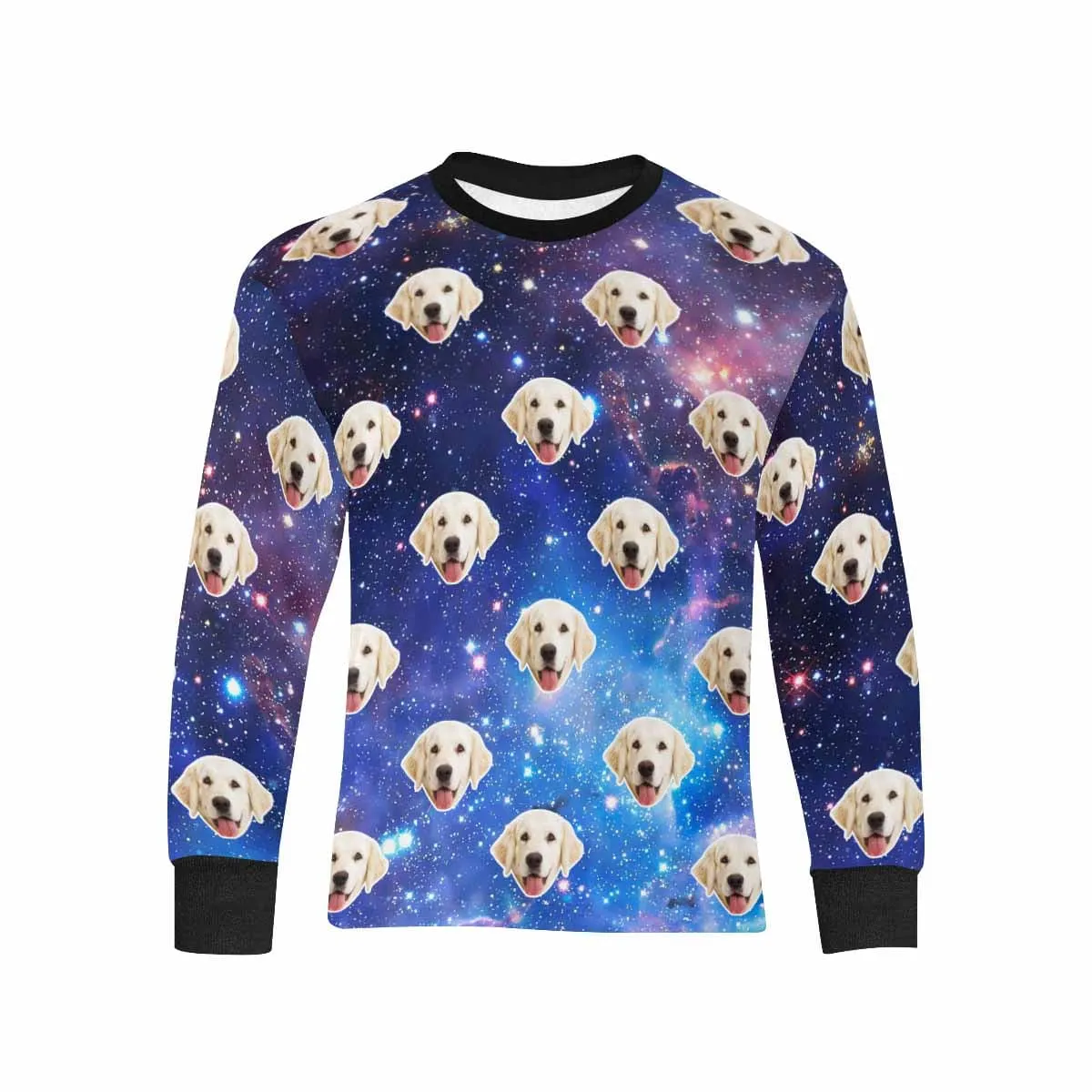 #7-16Y Custom Face Galaxy Kids' Rib Cuff Long Sleeve T-shirt