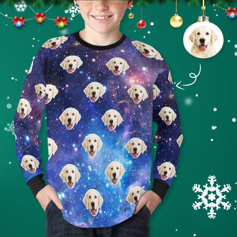 #7-16Y Custom Face Galaxy Kids' Rib Cuff Long Sleeve T-shirt