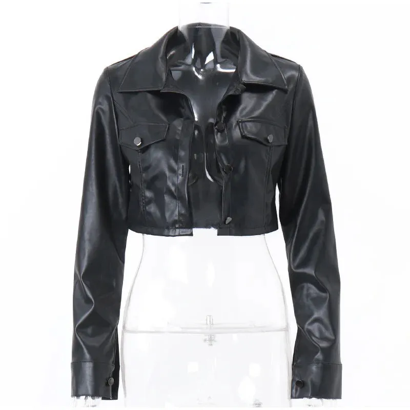 Ava Vintage PU Leather Short Jacket For Women