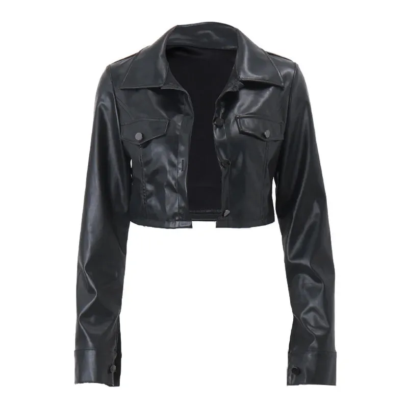 Ava Vintage PU Leather Short Jacket For Women