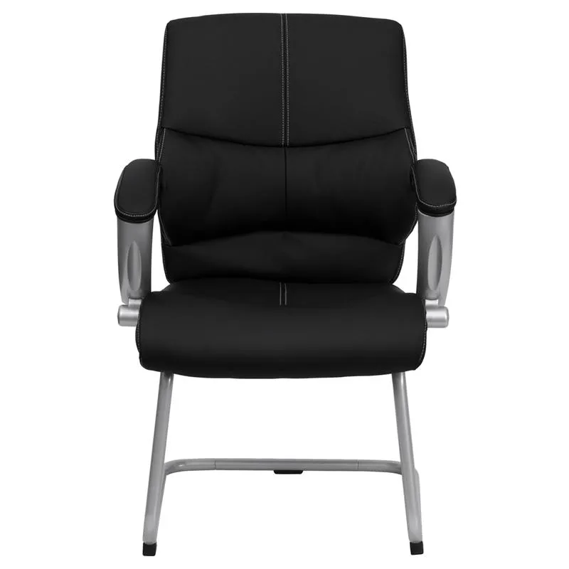 Black Leathersoft Executive Side Reception Chair With Silver Sled Base By Flash Furniture