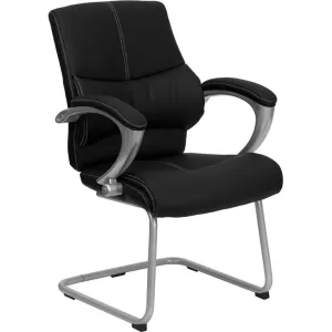 Black Leathersoft Executive Side Reception Chair With Silver Sled Base By Flash Furniture