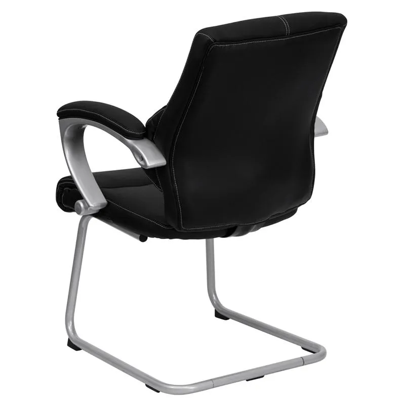 Black Leathersoft Executive Side Reception Chair With Silver Sled Base By Flash Furniture