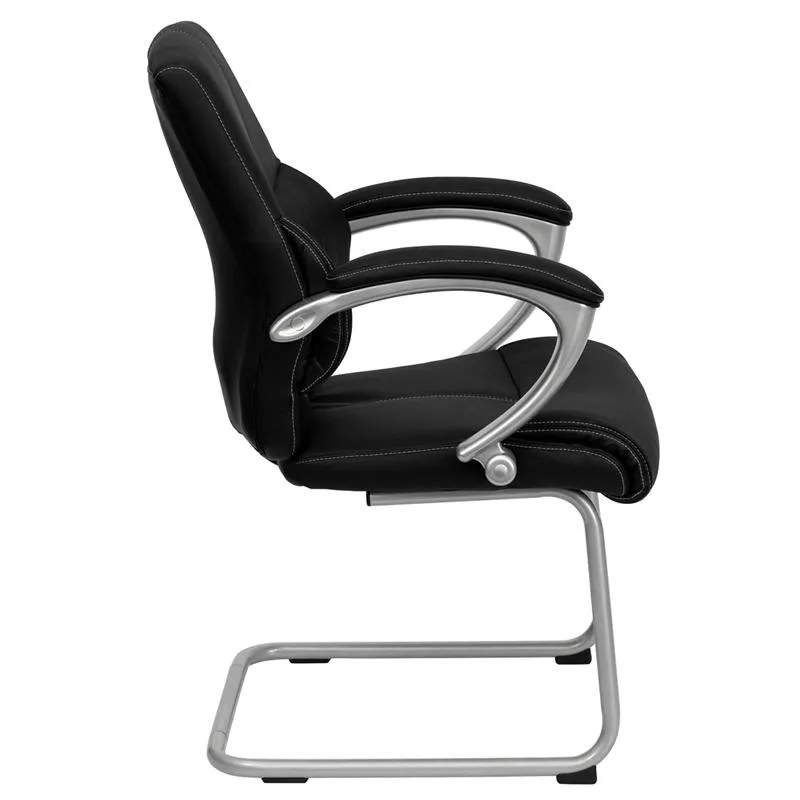 Black Leathersoft Executive Side Reception Chair With Silver Sled Base By Flash Furniture