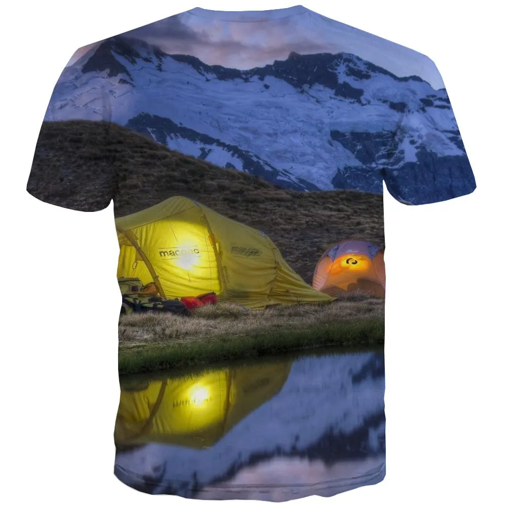 Camping T-shirt Men Sunset Tshirts Novelty Forest T-shirts 3d Flame T-shirts Graphic