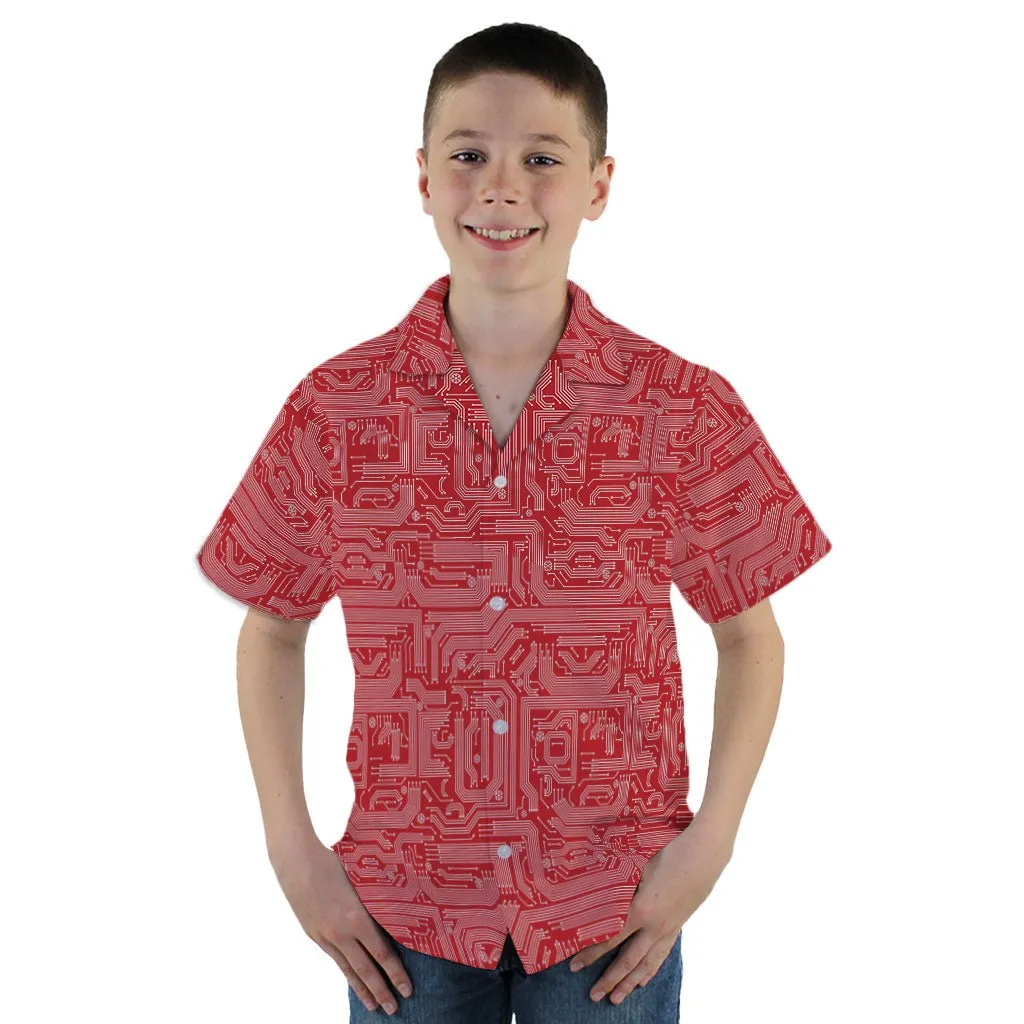 Christmas Red Computer Circuit Board Youth Hawaiian Shirt