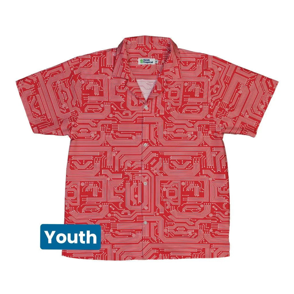 Christmas Red Computer Circuit Board Youth Hawaiian Shirt