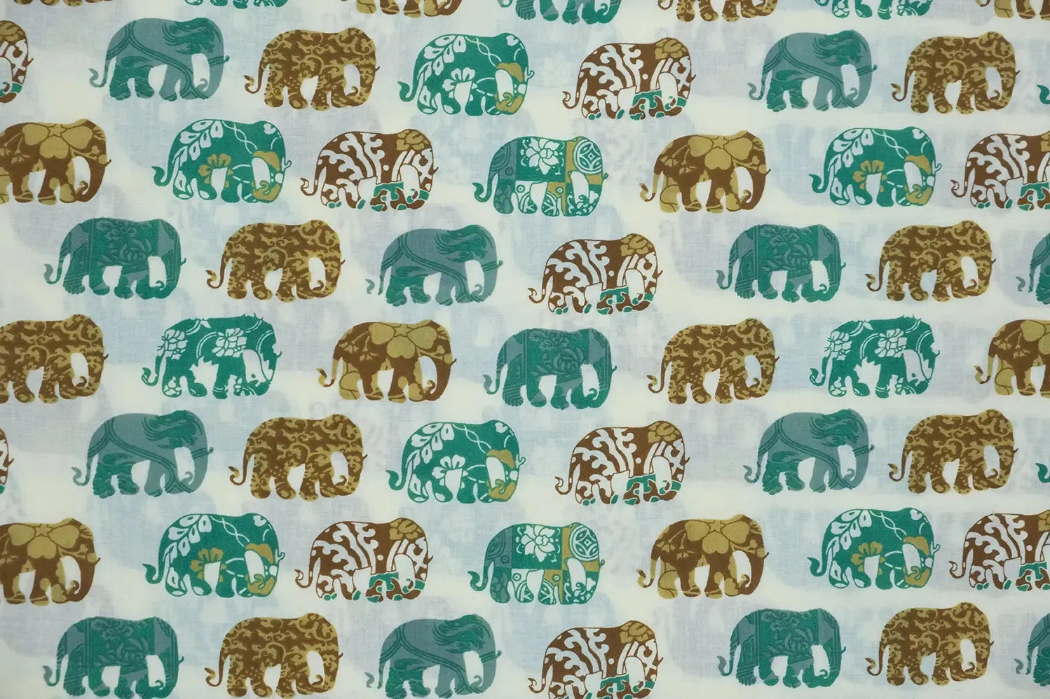 Elephanta Motif Print Green Fabric