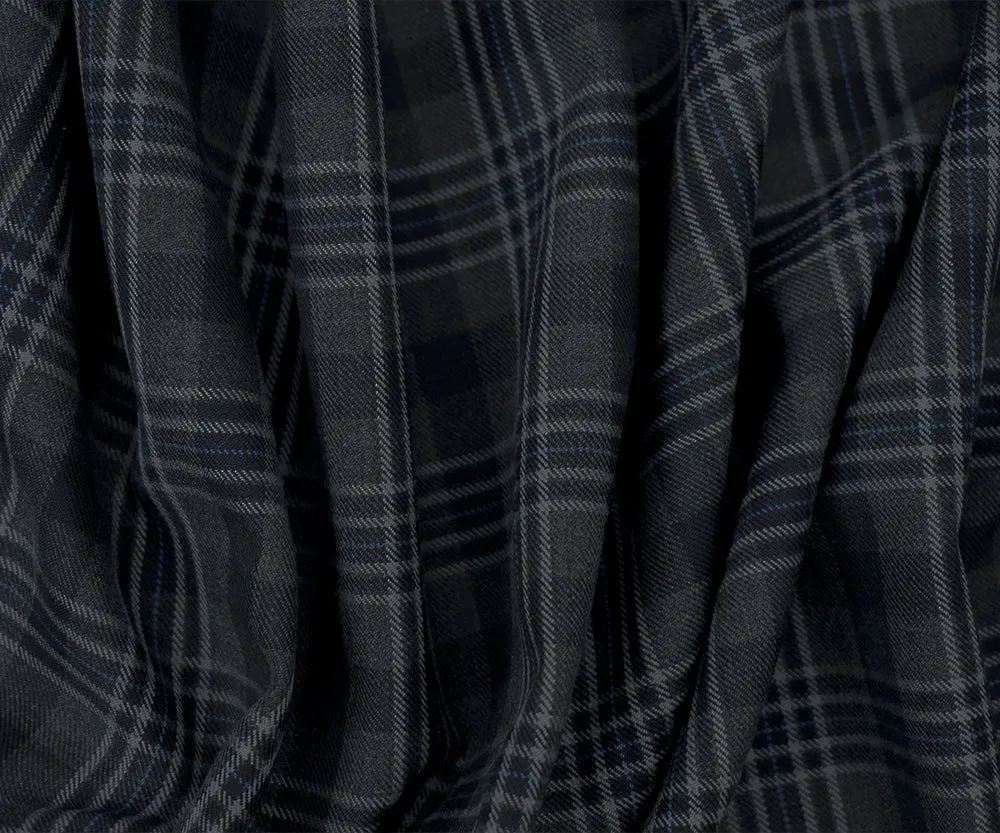 Gray-Blue-Multi Wool Polyester Plaid Check Twill Suiting Woven Fabric