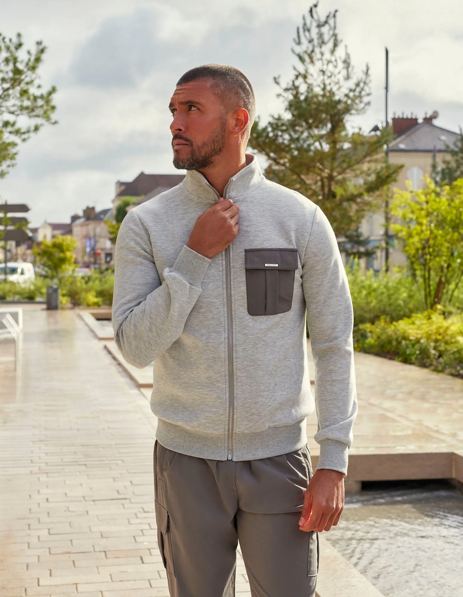 Grey Marl Cargo Pocket Track Jacket