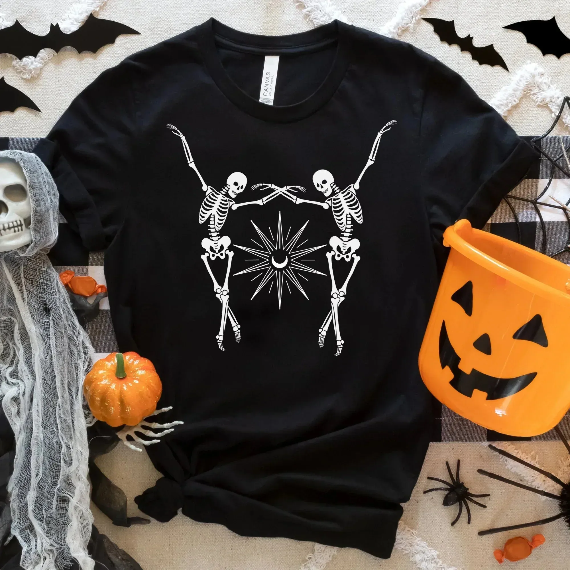 Halloween Sweatshirt, Gothic Tshirt, Dancing Skeletons, Fall Sweater, Skeleton Shirt, Mystical Women's Hoodie, Gift for Her, Fun Party Tee