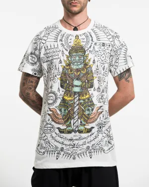 Mens Big Guardian Demon Tattoo T-Shirt in White