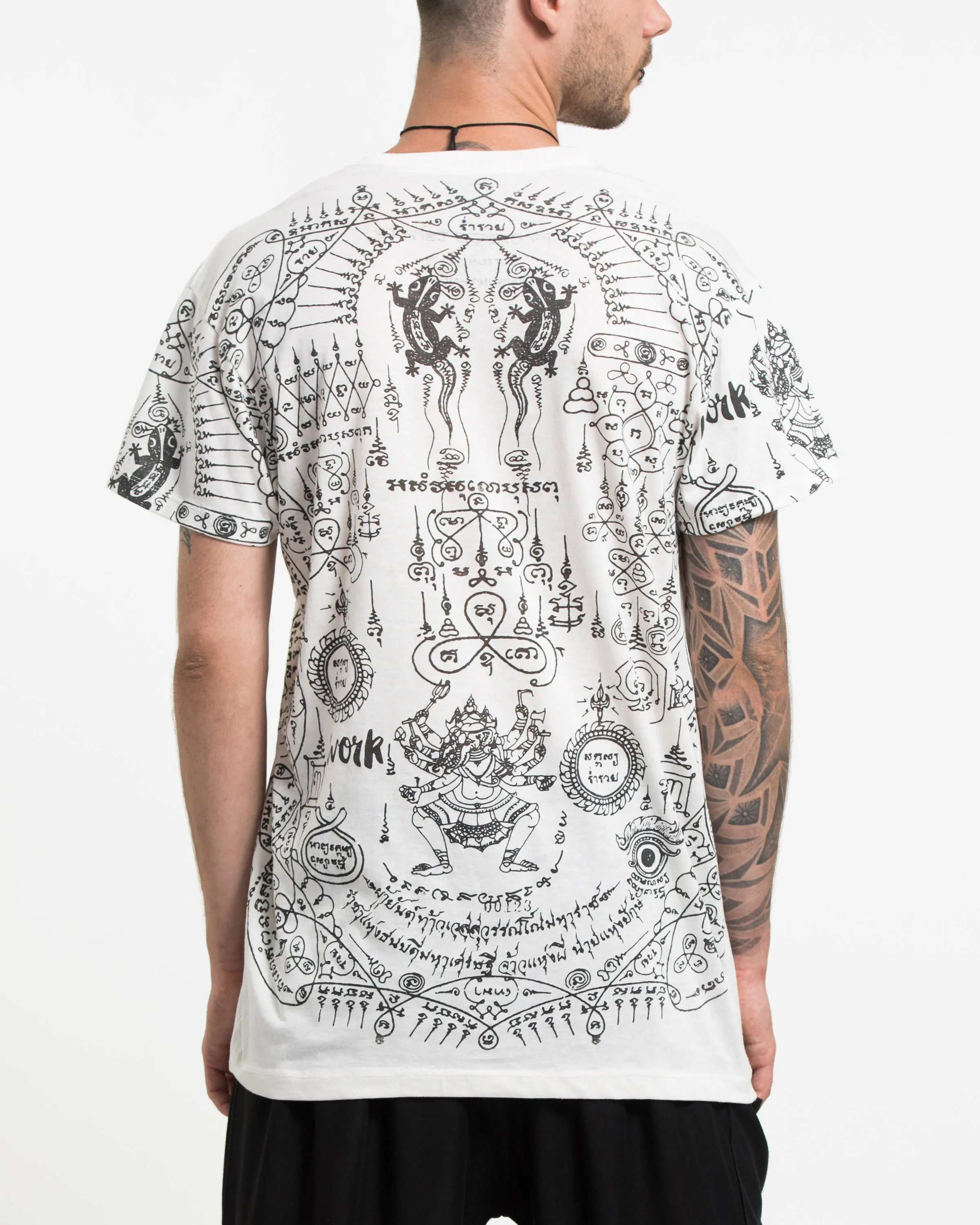 Mens Big Guardian Demon Tattoo T-Shirt in White