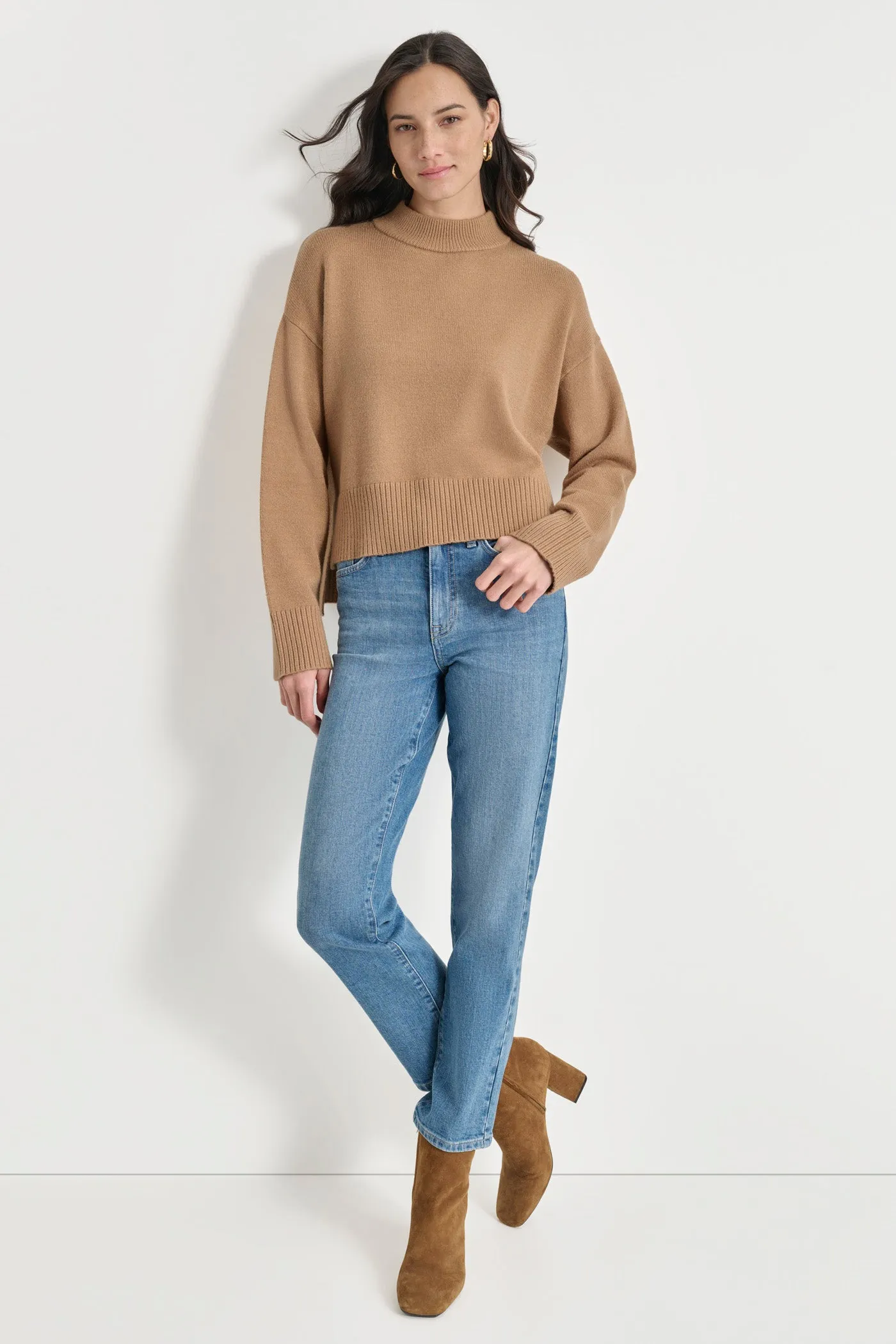 MOCK NECK HIGH LOW SWEATER