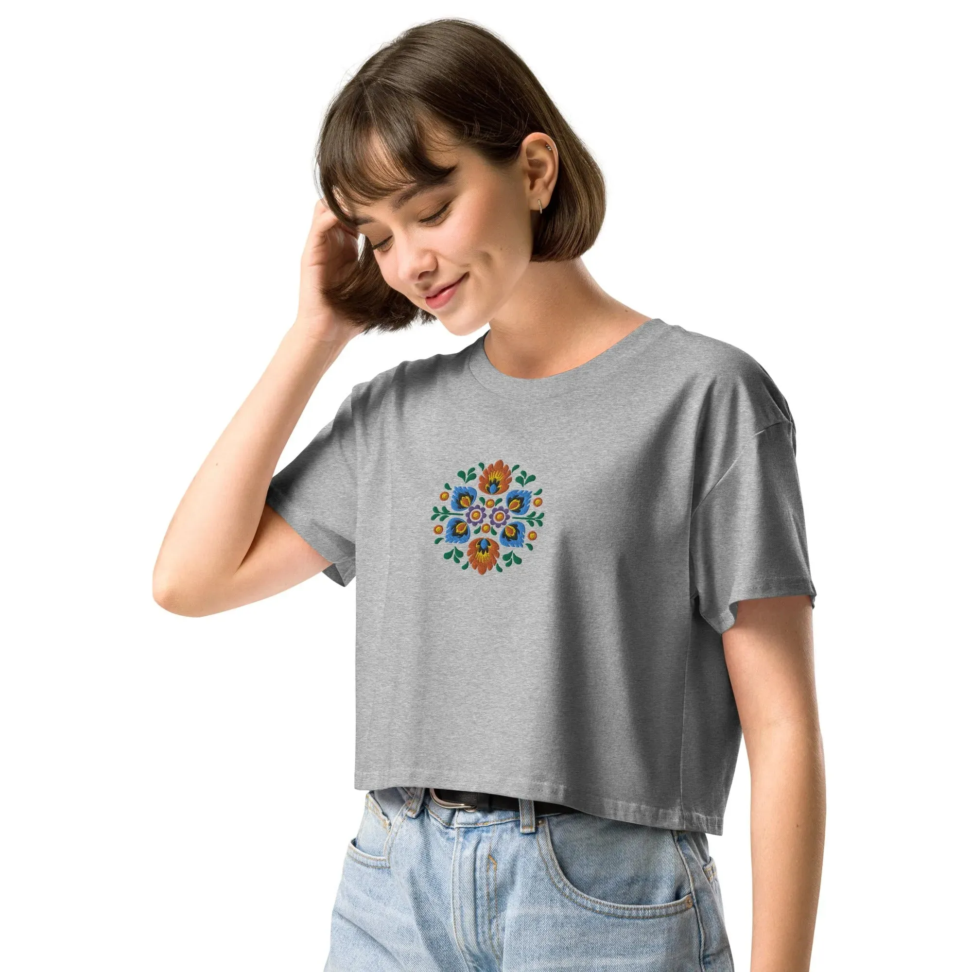 Polish Wycinanki Embroidered Cropped T-Shirt