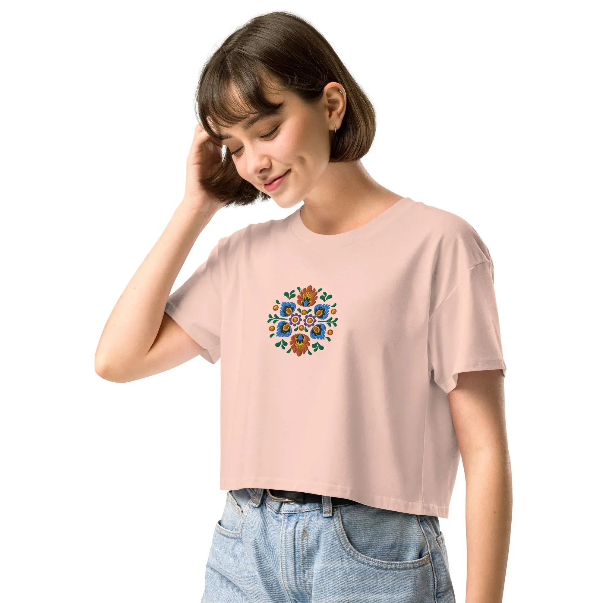 Polish Wycinanki Embroidered Cropped T-Shirt