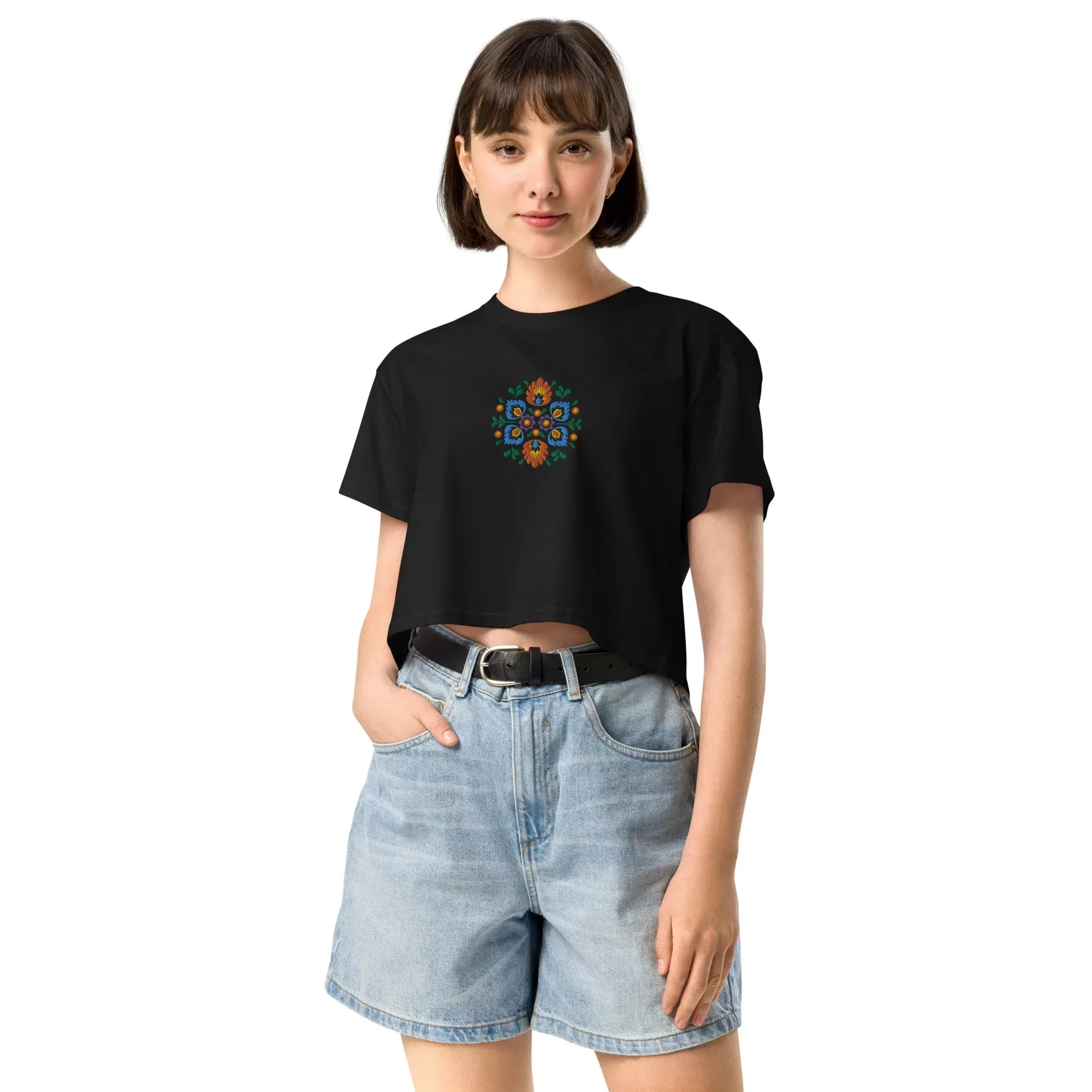 Polish Wycinanki Embroidered Cropped T-Shirt