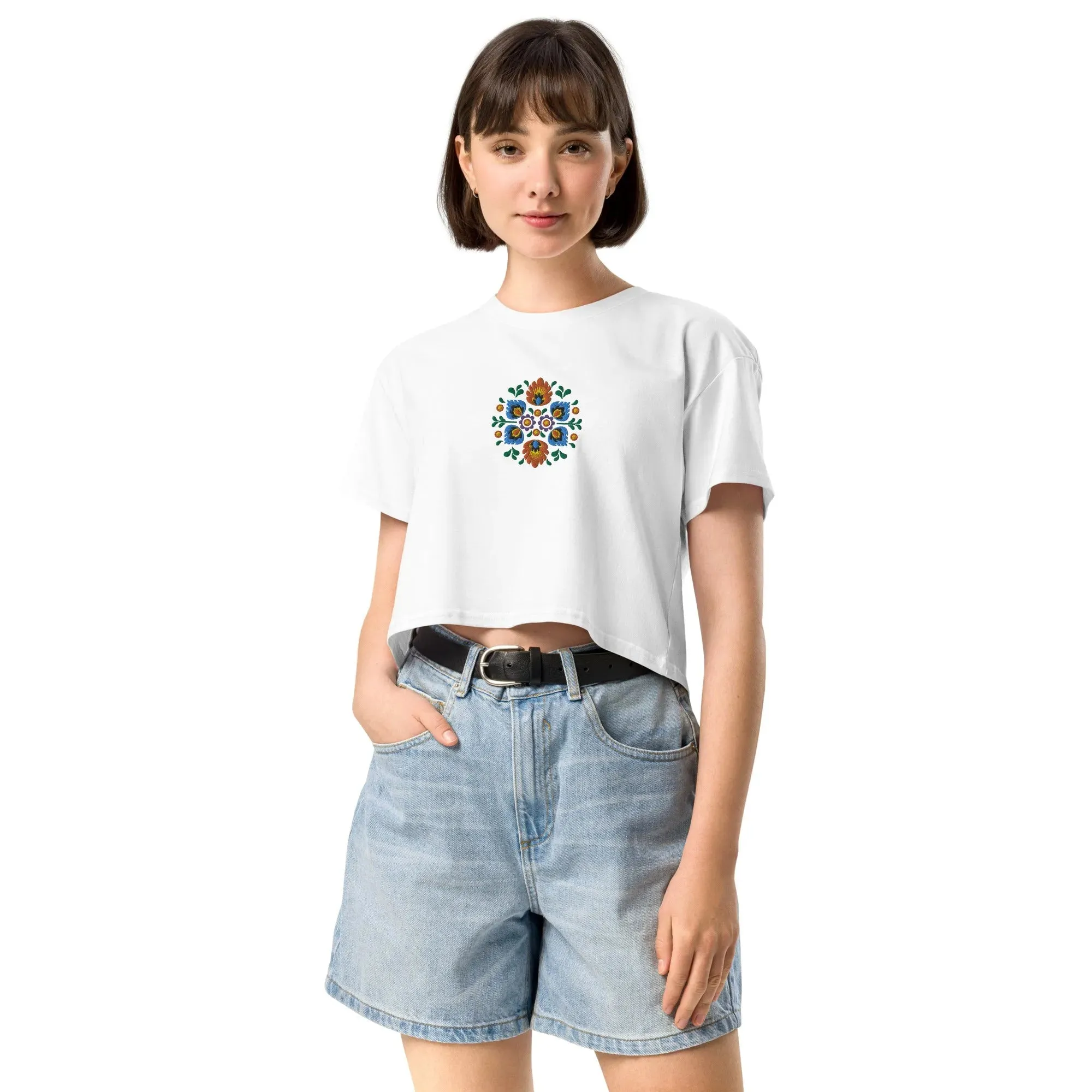 Polish Wycinanki Embroidered Cropped T-Shirt