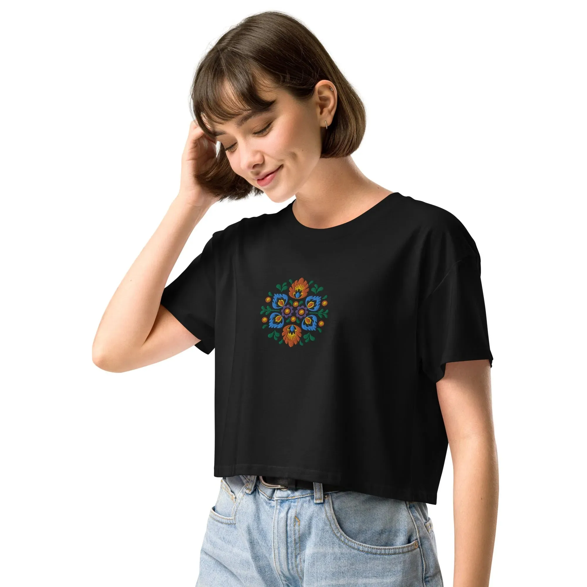 Polish Wycinanki Embroidered Cropped T-Shirt