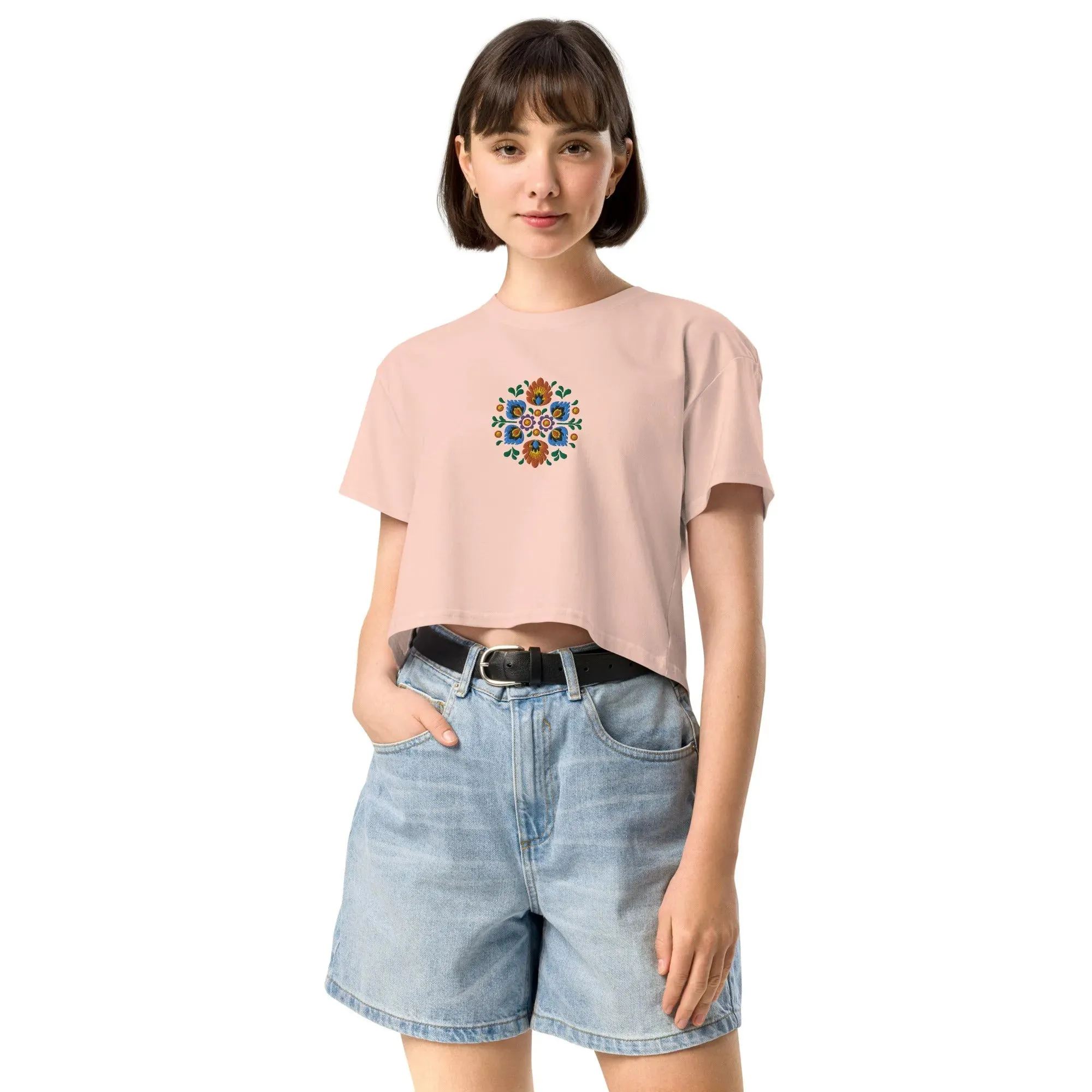 Polish Wycinanki Embroidered Cropped T-Shirt