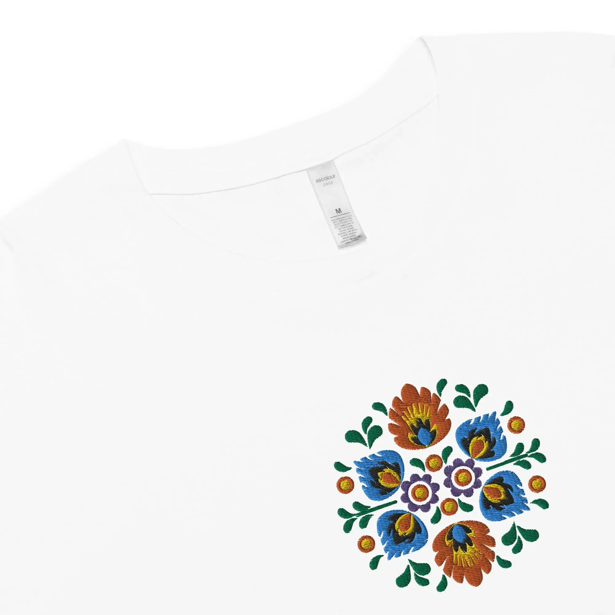 Polish Wycinanki Embroidered Cropped T-Shirt