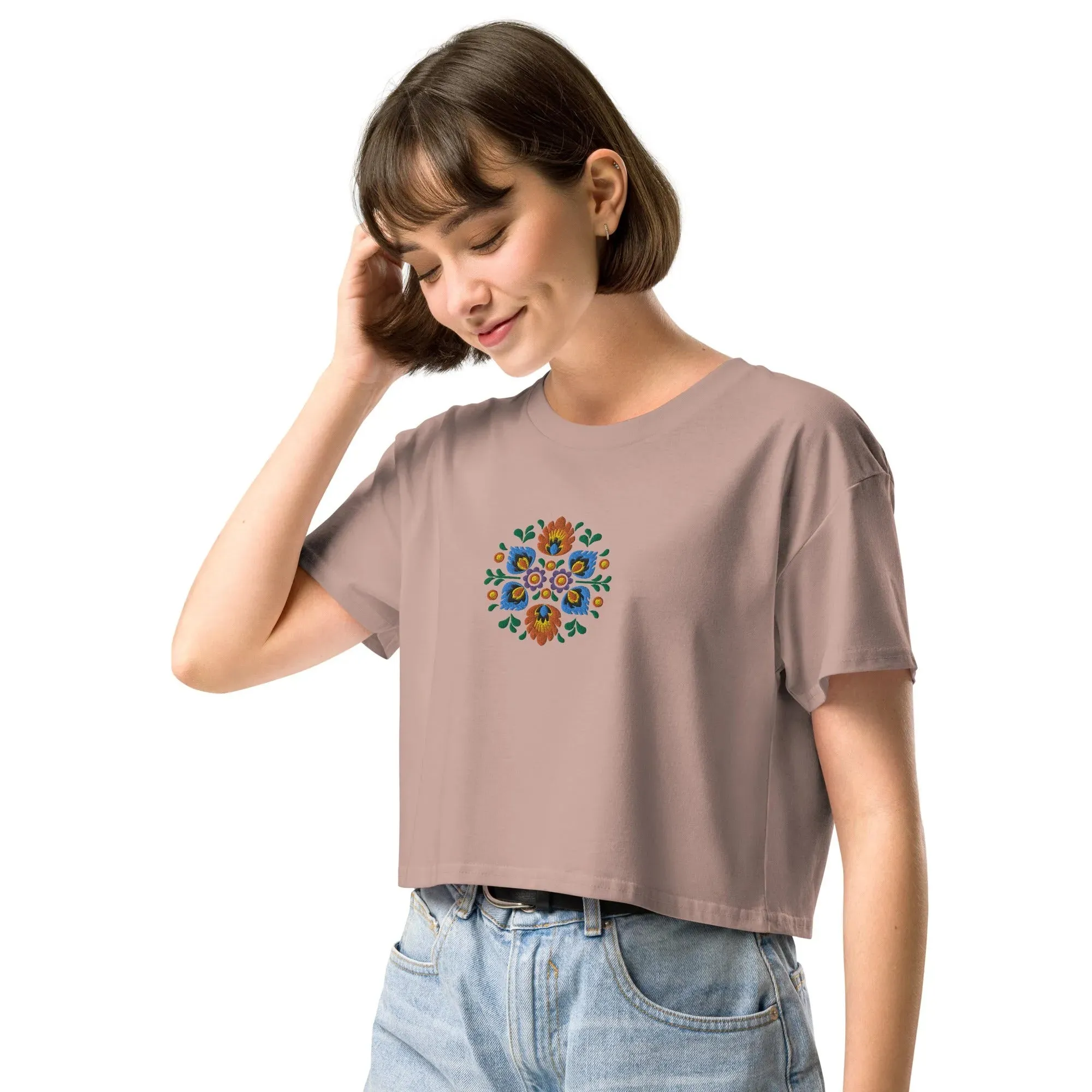 Polish Wycinanki Embroidered Cropped T-Shirt