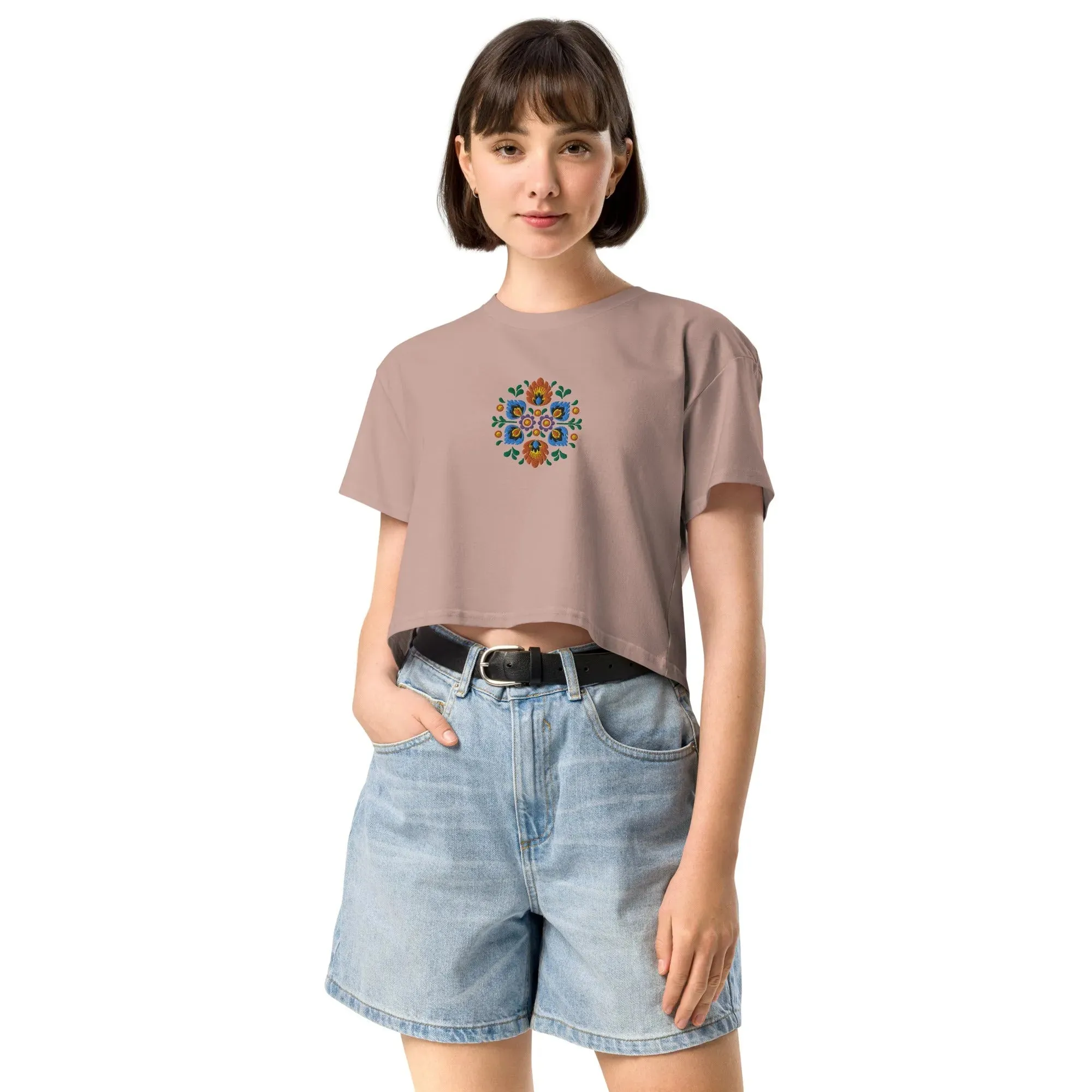 Polish Wycinanki Embroidered Cropped T-Shirt