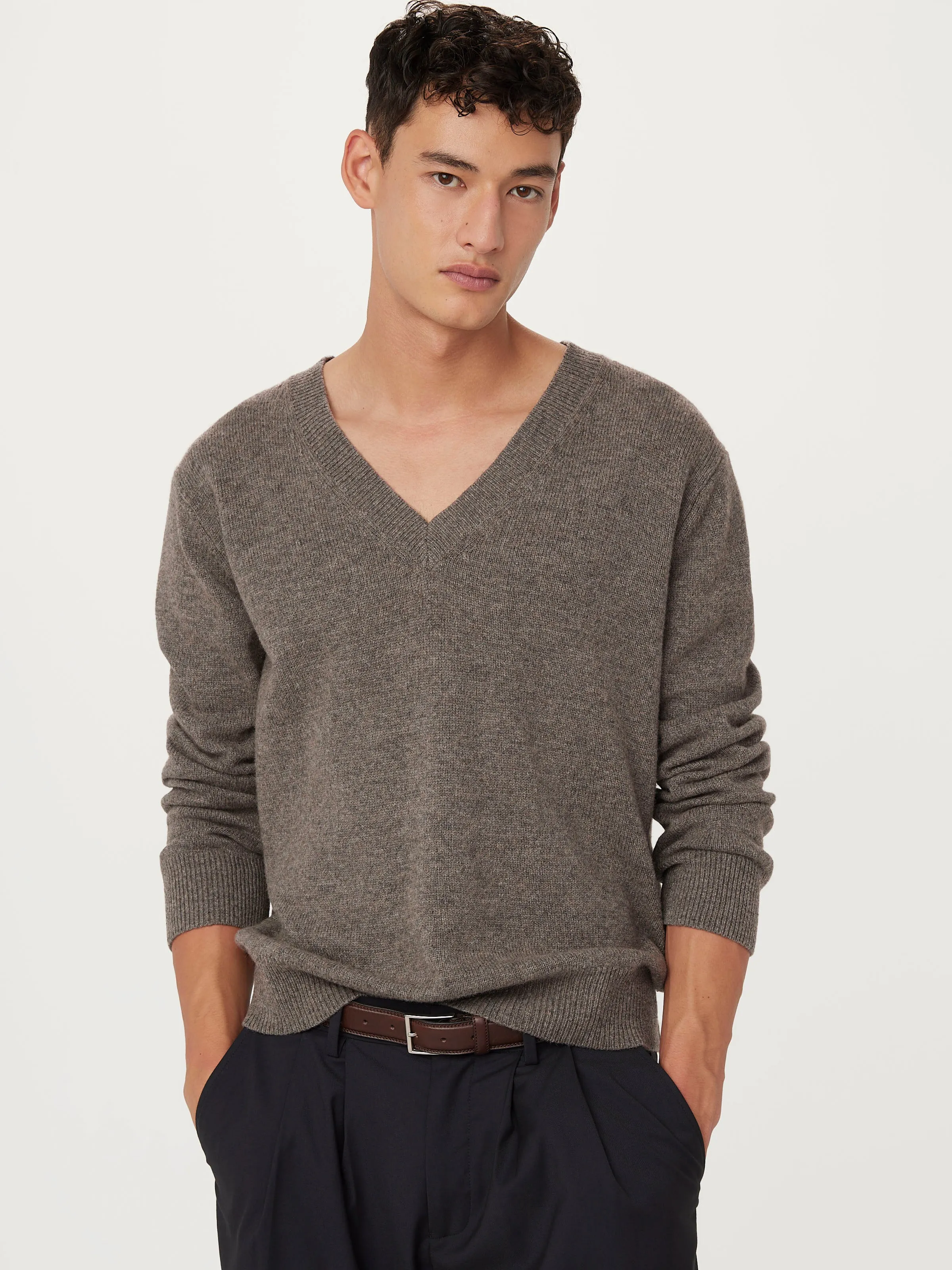 The Lambswool V-Neck Sweater in Dark Grey