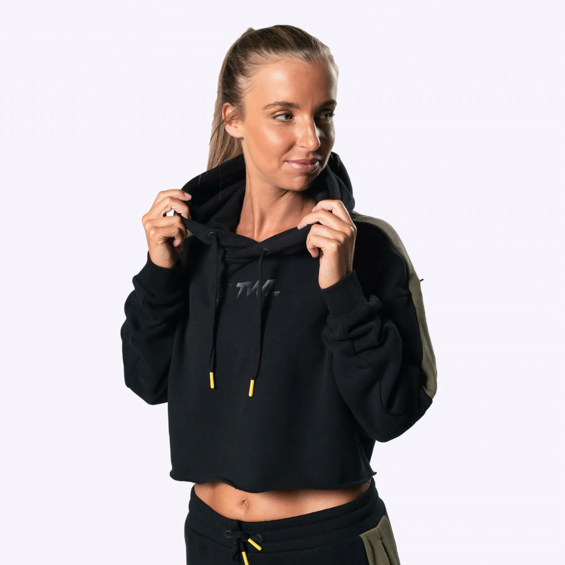 The WOD Life - Women's Wanderer Cropped Hoodie and Pants Set - Black/Khaki