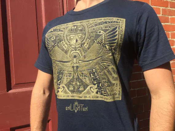 USA Made Organic Cotton And Bamboo Tee Egyptian Hieroglyph Mayan Pyramid Shirt Egyptian Map