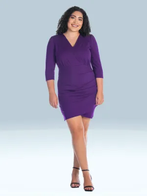 V Neck Elbow Sleeve Knee Length Plus Size Coktail Dress