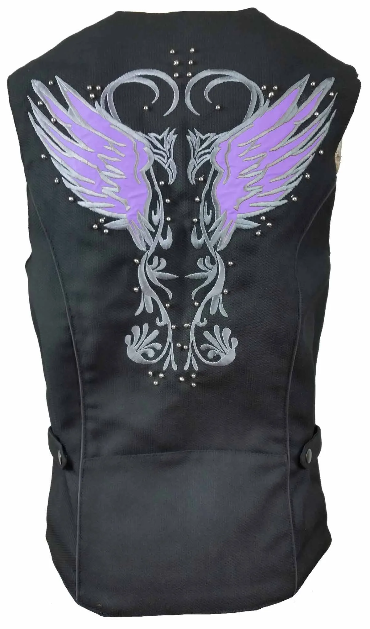 Vance Leather VL1182B Ladies Textile Vest with Reflective and Embroidered Wings