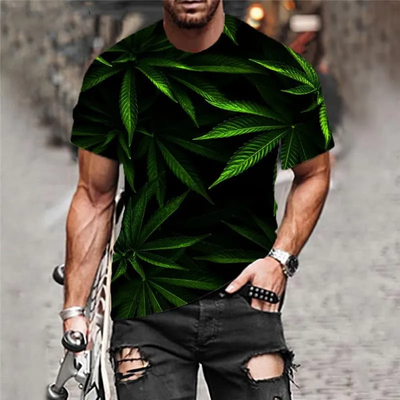 Weeds T shirt Men Green T-shirts 3d Leaves Funny T shirts Short Sleeve summer