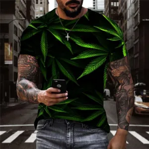 Weeds T shirt Men Green T-shirts 3d Leaves Funny T shirts Short Sleeve summer