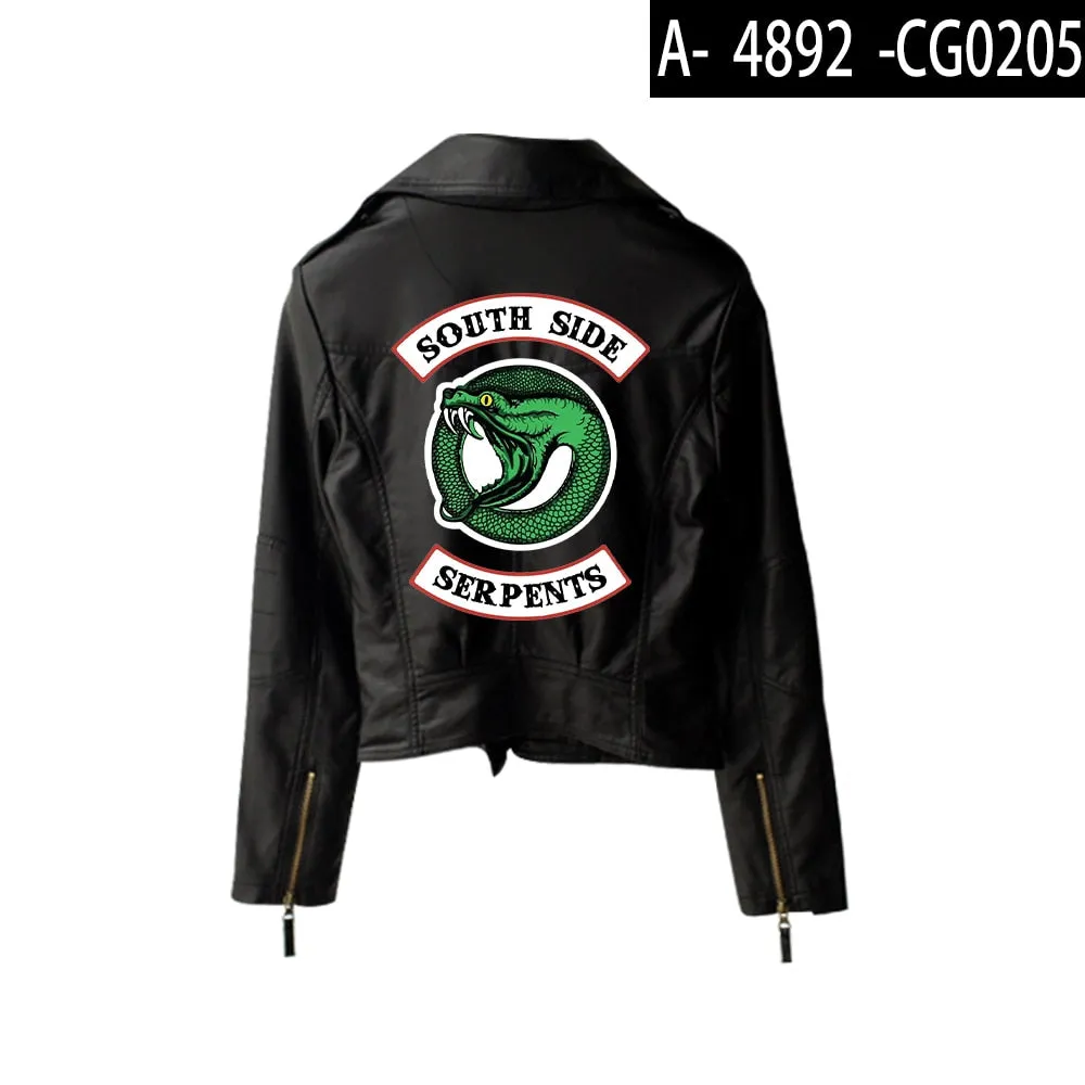 Wenkouban 2023 New Riverdale PU Jackets Printed Southside Riverdale Serpents Jacket Women Riverdale Serpent Streetwear Leather Jacket