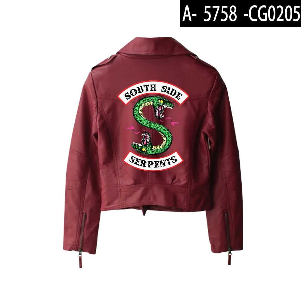 Wenkouban 2023 New Riverdale PU Jackets Printed Southside Riverdale Serpents Jacket Women Riverdale Serpent Streetwear Leather Jacket