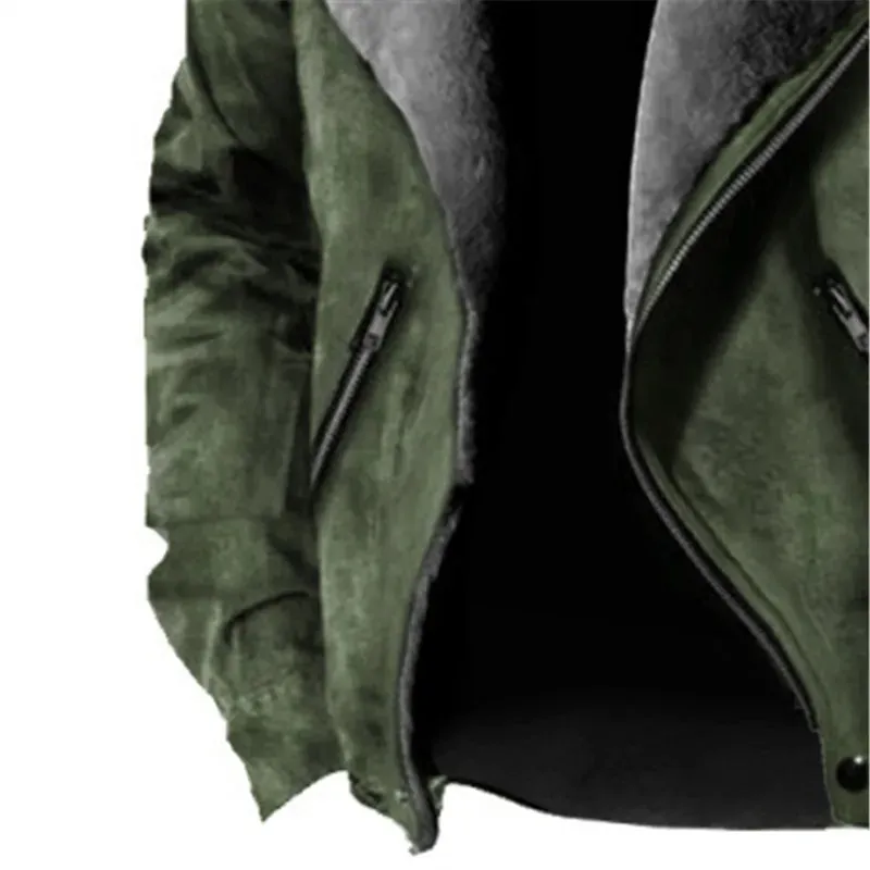 WIAOFELLAS  -  Winter Men's Fleece Jacket Casual Solid Thick Warm Loose Outwear Streetwear Male Turn Down Collar Zippers Coats Outdoor Jacket