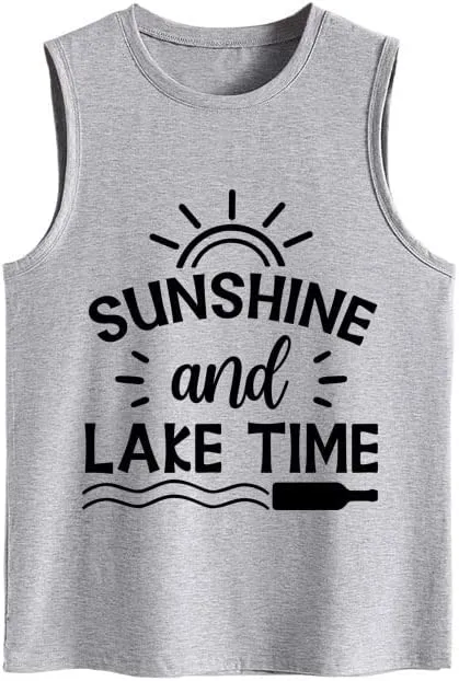 Women Sunshine and Lake Time Graphic Tank Shirt