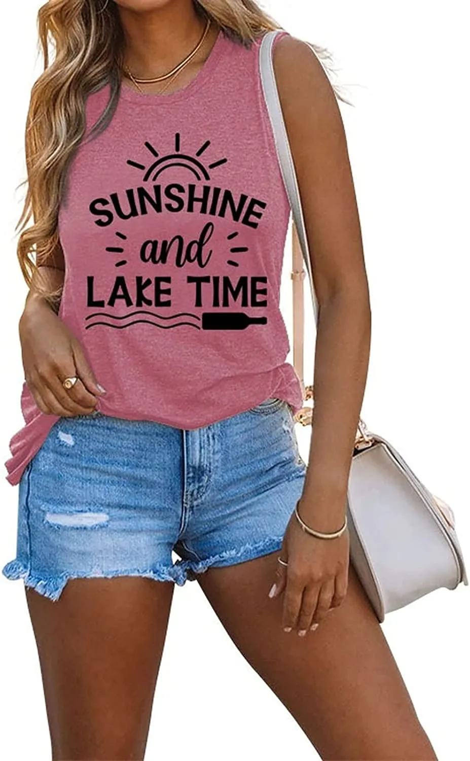 Women Sunshine and Lake Time Graphic Tank Shirt