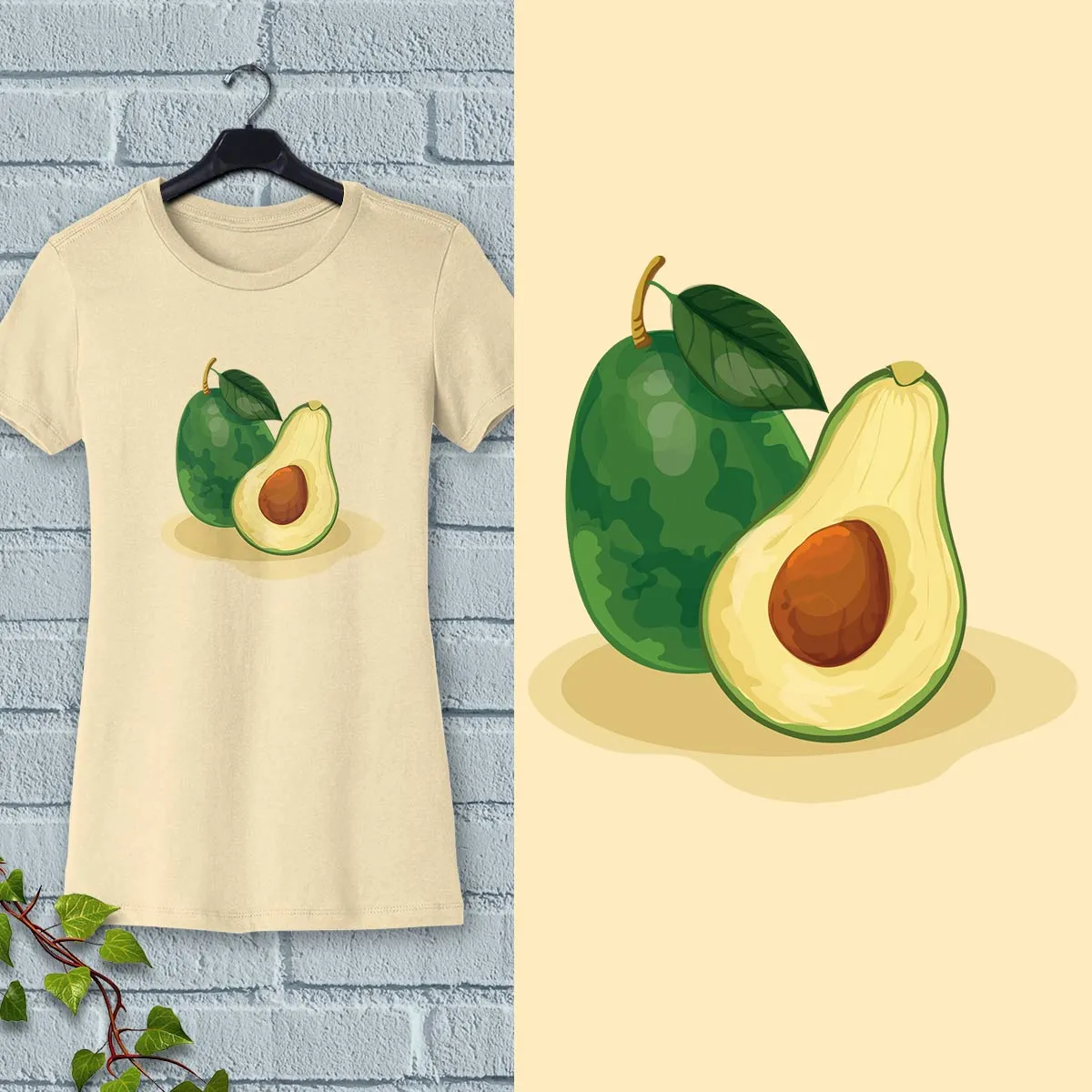 Women's Avocado Slim Fit T-shirt S-2X Fruit Veggie Design